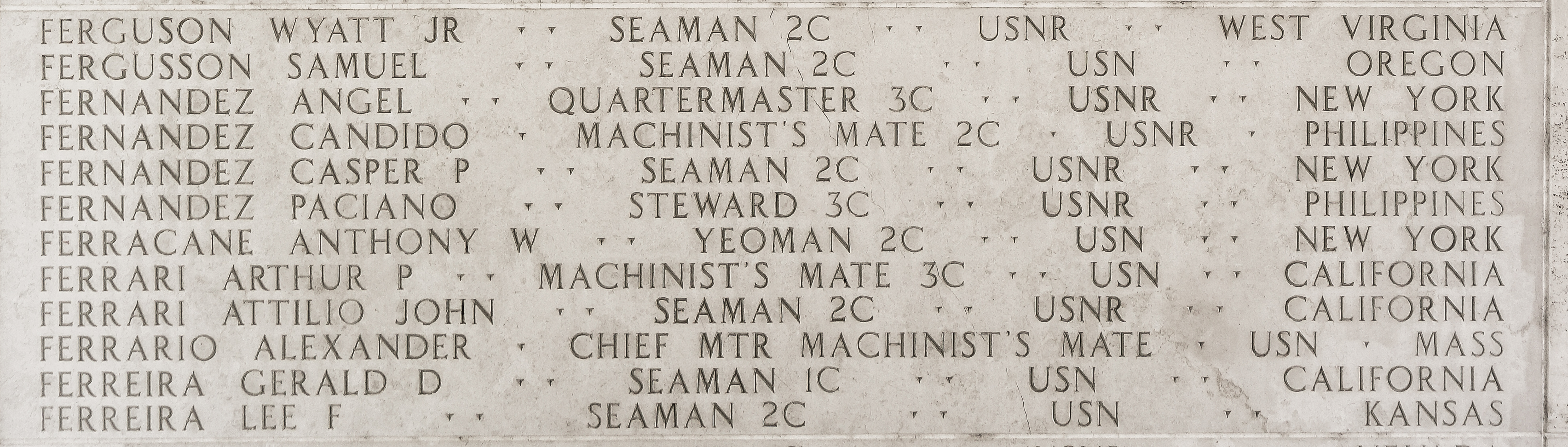 Anthony W. Ferracane, Yeoman Second Class